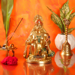 Divine Hanuman Idol in Pure Brass with Stonework 9 inch
