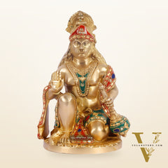 Divine Hanuman Idol in Pure Brass with Stonework 9 inch