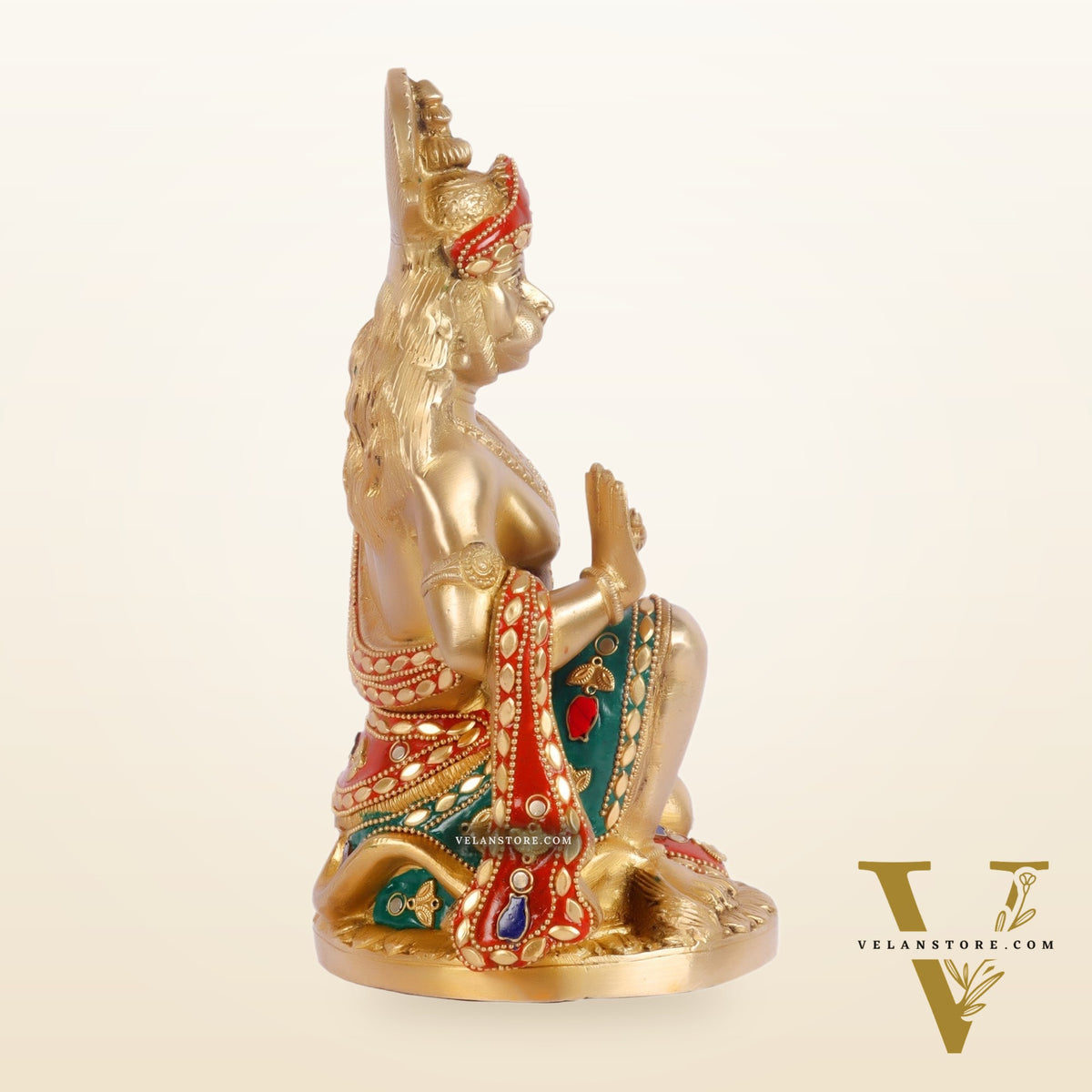 Divine Hanuman Idol in Pure Brass with Stonework 9 inch