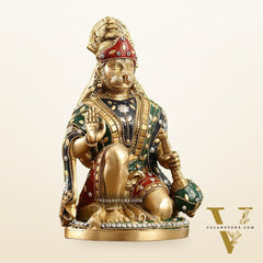 Divine Hanuman Idol in Pure Brass with Stonework 9"