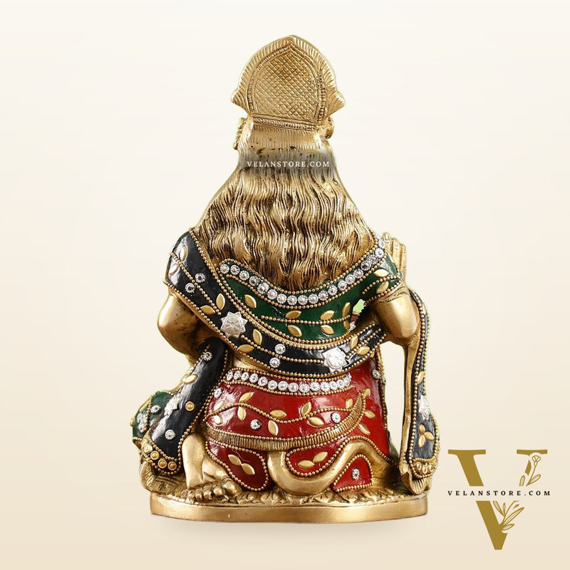 Divine Hanuman Idol in Pure Brass with Stonework 9"