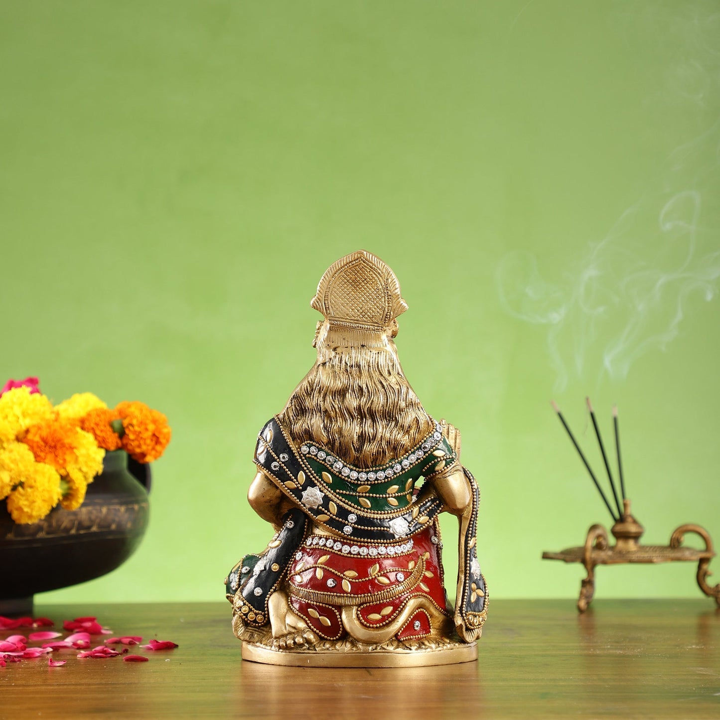 Divine Hanuman Idol in Pure Brass with Stonework 9"