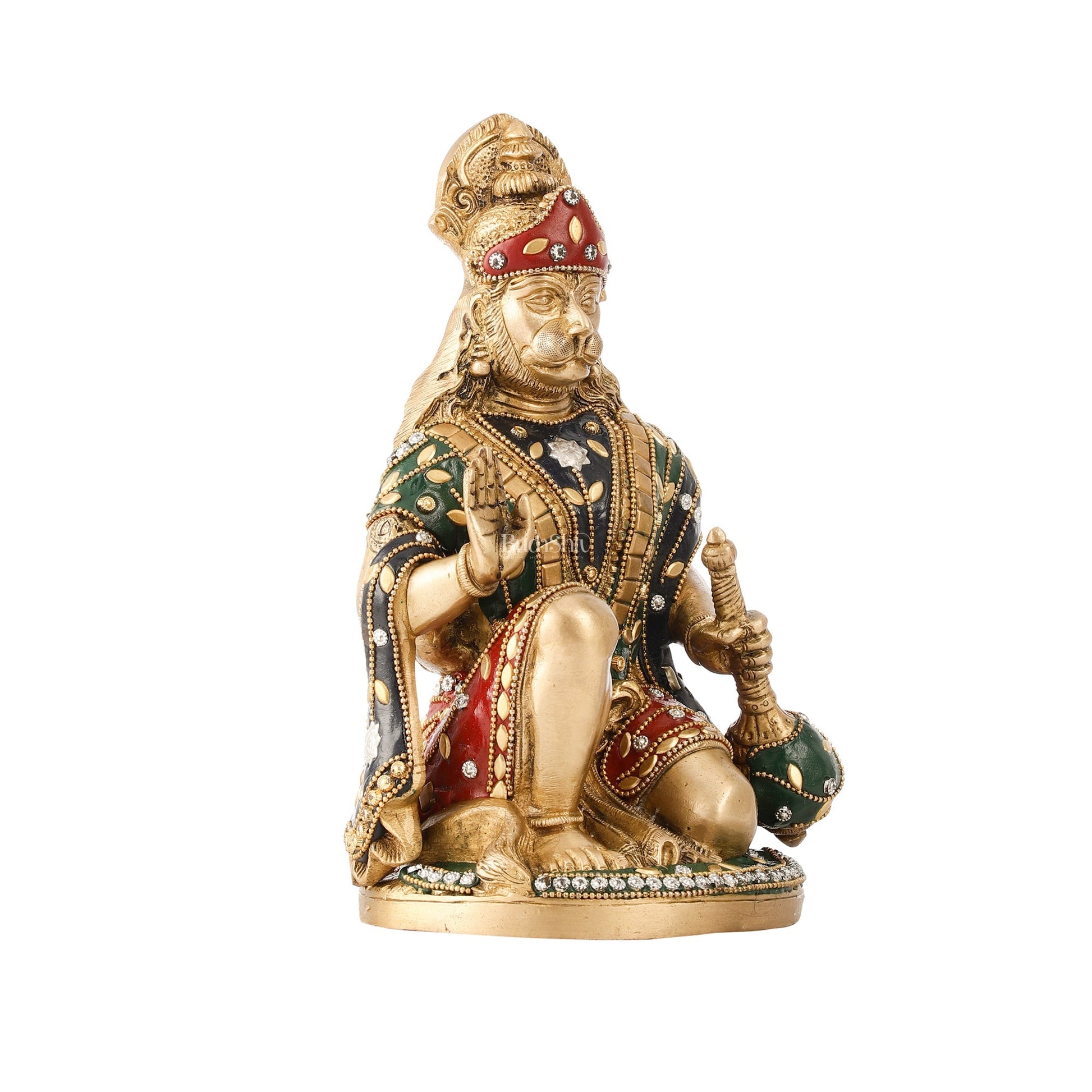 Divine Hanuman Idol in Pure Brass with Stonework 9"