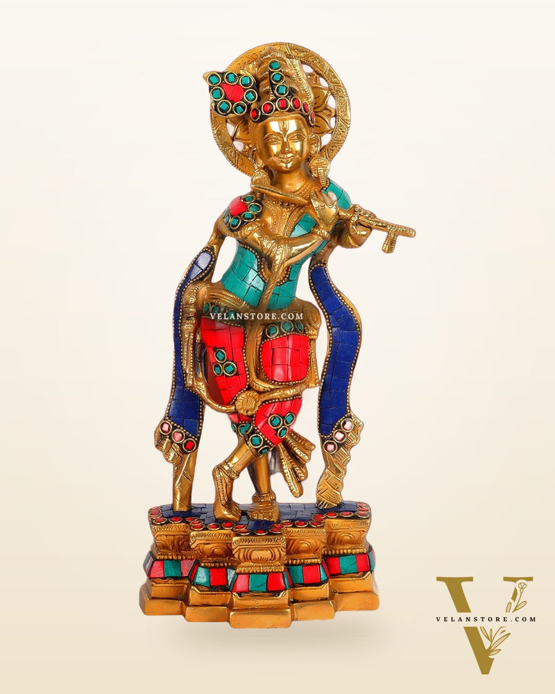 Divine Krishna Brass Idol - Handcrafted - 12 inch