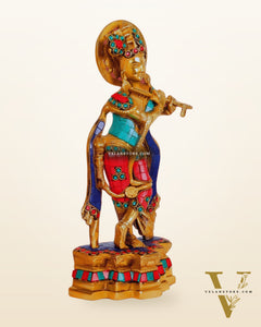 Divine Krishna Brass Idol - Handcrafted - 12 inch