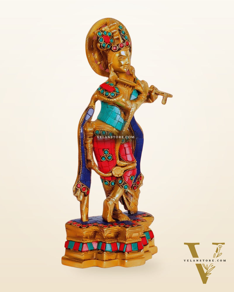 Divine Krishna Brass Idol - Handcrafted - 12 inch