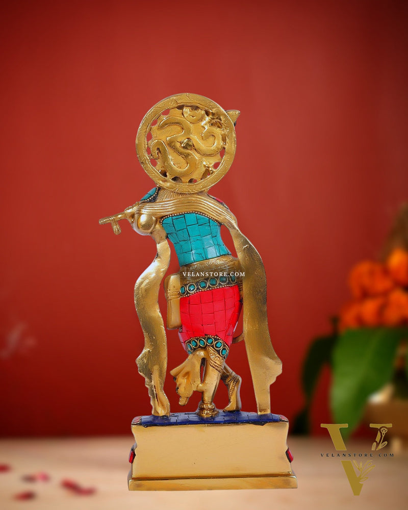 Divine Krishna Brass Idol - Handcrafted - 12 inch