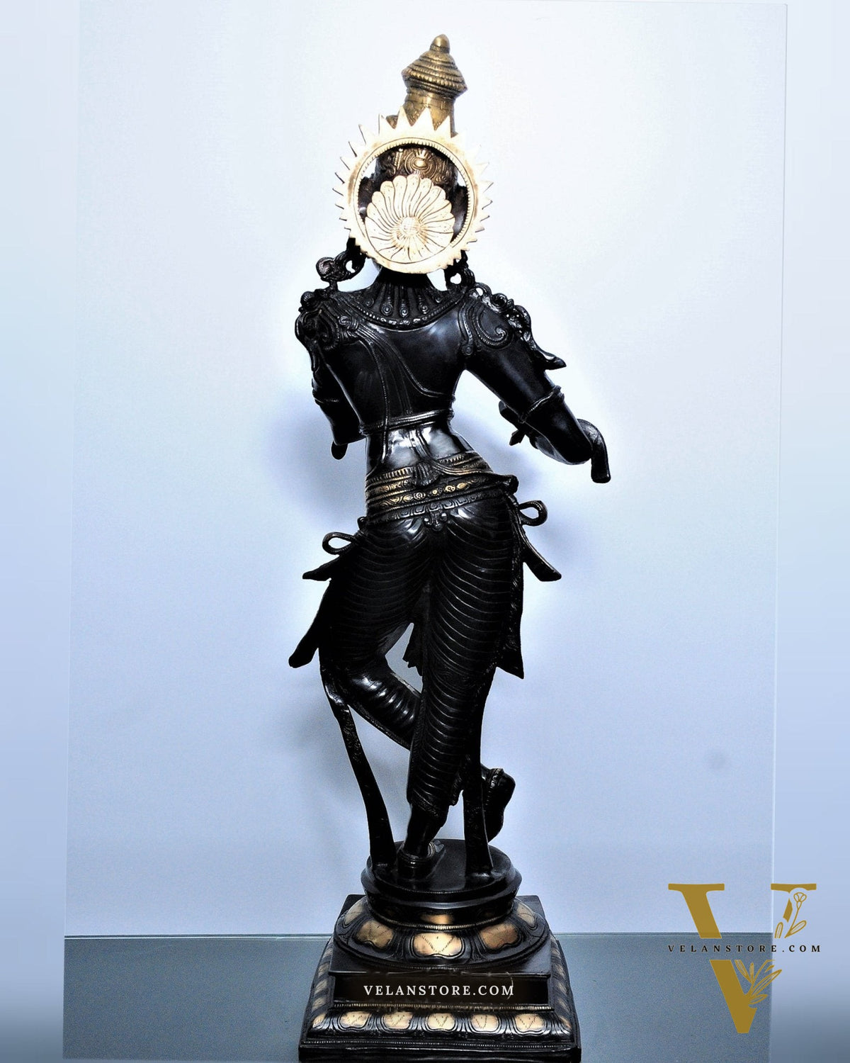 Divine Krishna Brass Statue | Superfine Brass | Black and Gold | 35 inch