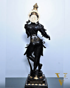 Divine Krishna Brass Statue | Superfine Brass | Black and Gold | 35 inch