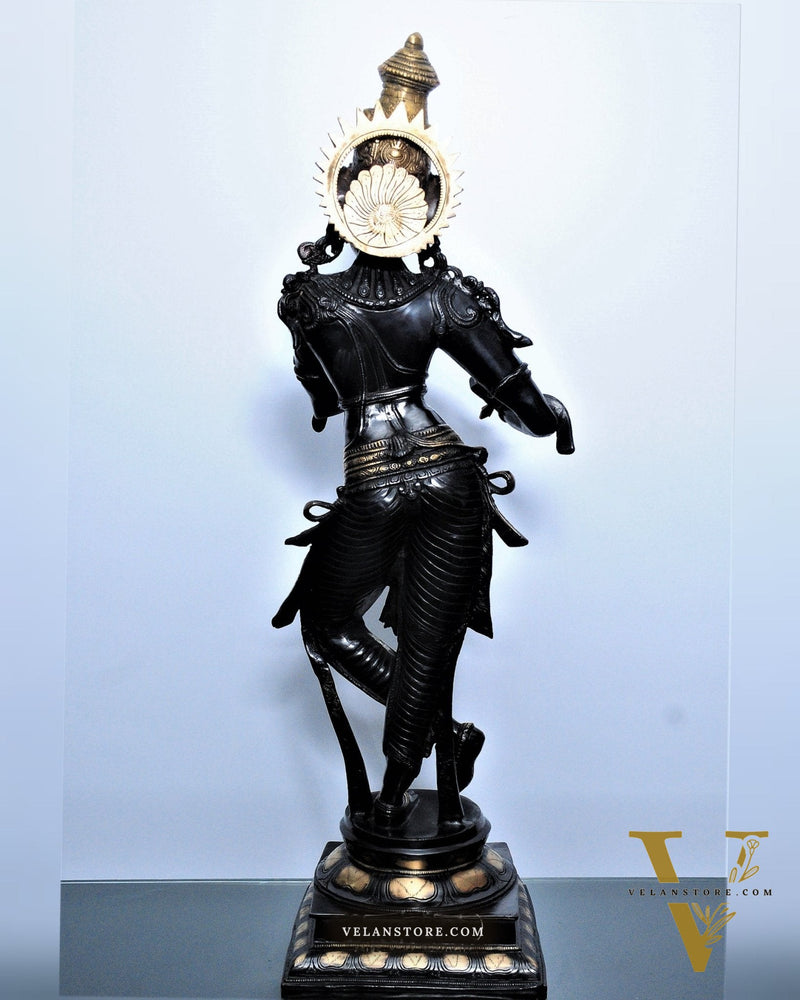 Divine Krishna Brass Statue | Superfine Brass | Black and Gold | 35 inch