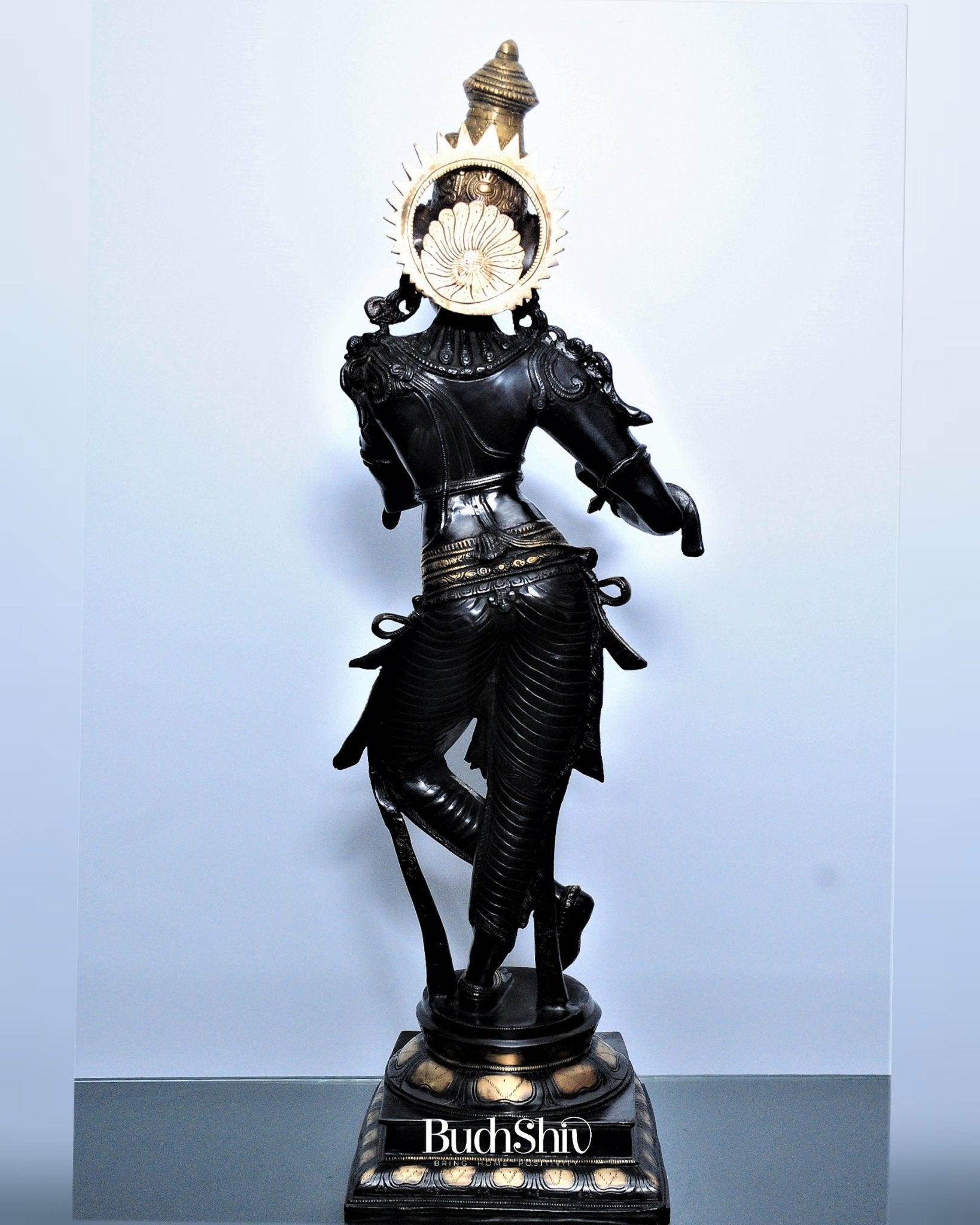 Divine Krishna Brass Statue | Superfine Brass | Black and Gold | 35 inch