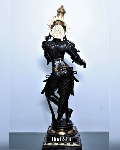 Divine Krishna Brass Statue | Superfine Brass | Black and Gold | 35 inch