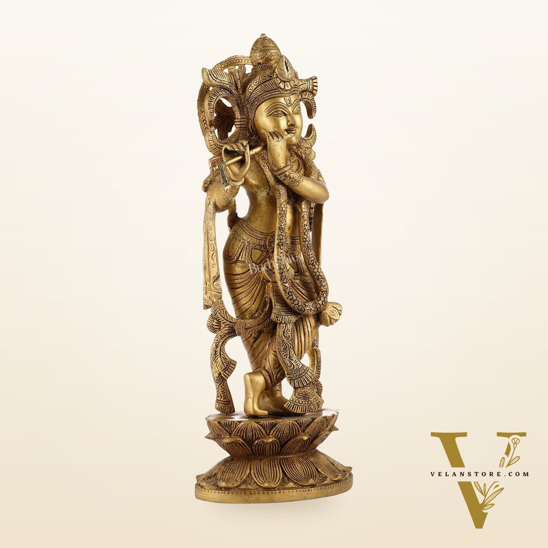 Divine Krishna Handcrafted Statue antique finish 20"