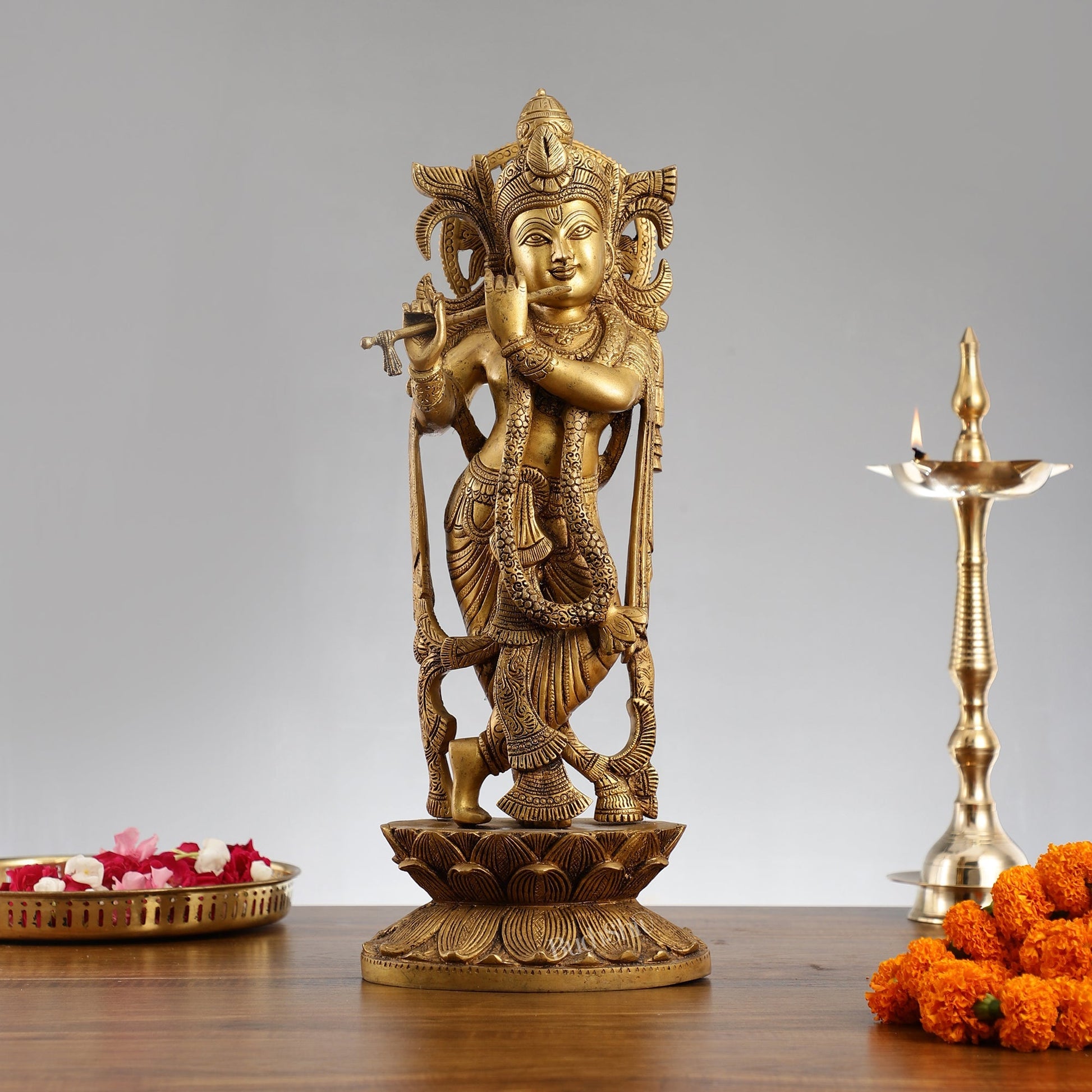 Divine Krishna Handcrafted Statue antique finish 20"