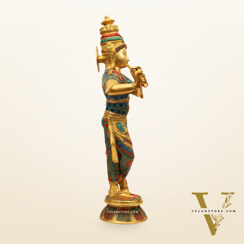 Divine Krishna Idol | Handmade in Superfine Brass  23 Inch