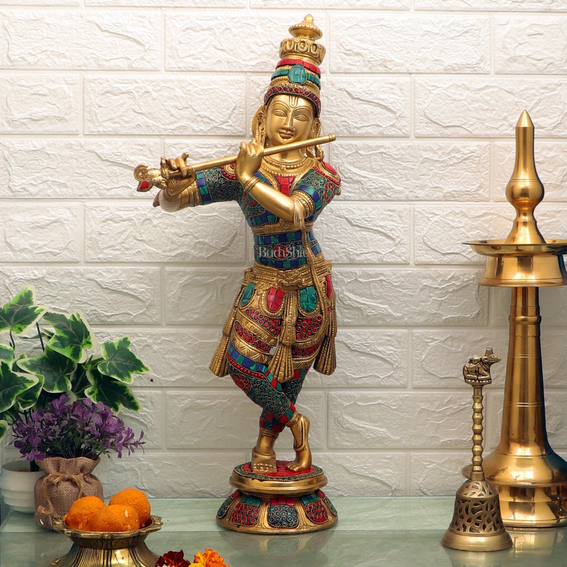 Divine Krishna Idol | Handmade in Superfine Brass  23 Inch