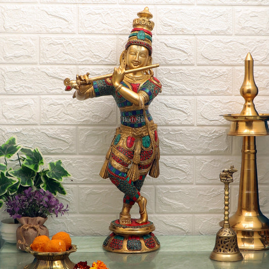 Divine Krishna Idol | Handmade in Superfine Brass  23 Inch