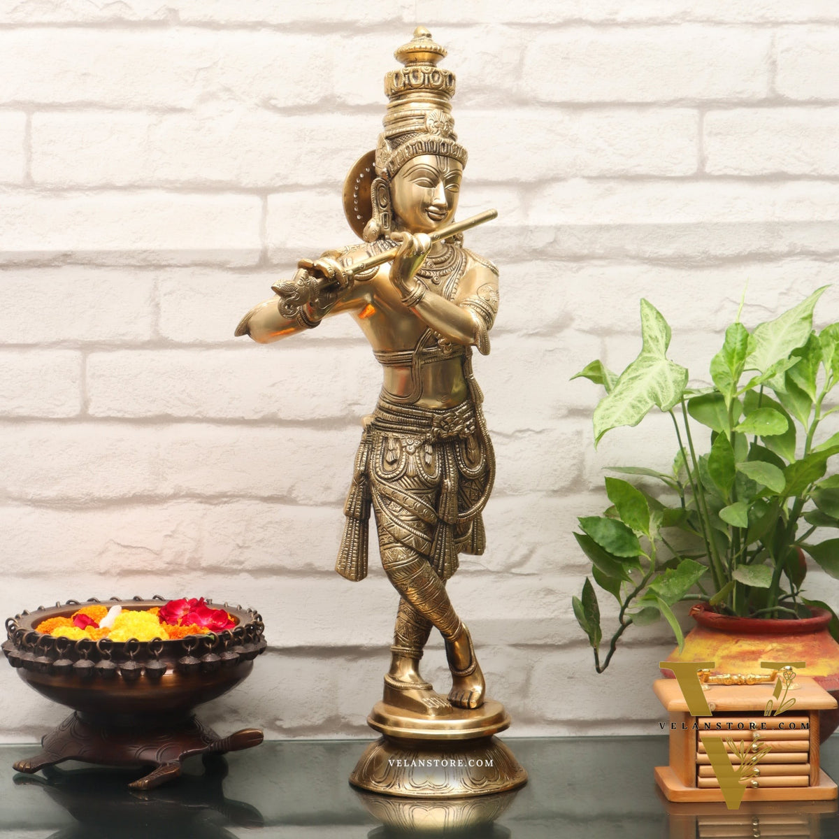 Divine Krishna Idol | Handmade in Superfine Brass 23 inches