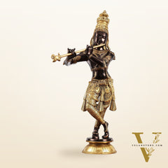 Divine Krishna Idol | Handmade in Superfine Brass| Black and Golden 2 feet