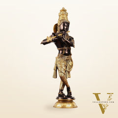 Divine Krishna Idol | Handmade in Superfine Brass| Black and Golden 2 feet