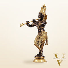 Divine Krishna Idol | Handmade in Superfine Brass| Black and Golden 2 feet
