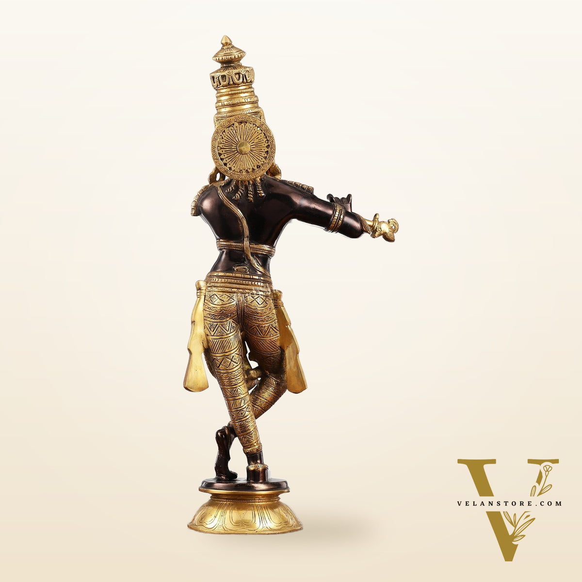 Divine Krishna Idol | Handmade in Superfine Brass| Black and Golden 2 feet