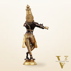 Divine Krishna Idol | Handmade in Superfine Brass| Black and Golden 2 feet