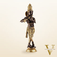 Divine Krishna Idol | Handmade in Superfine Brass| Black and Golden 2 feet