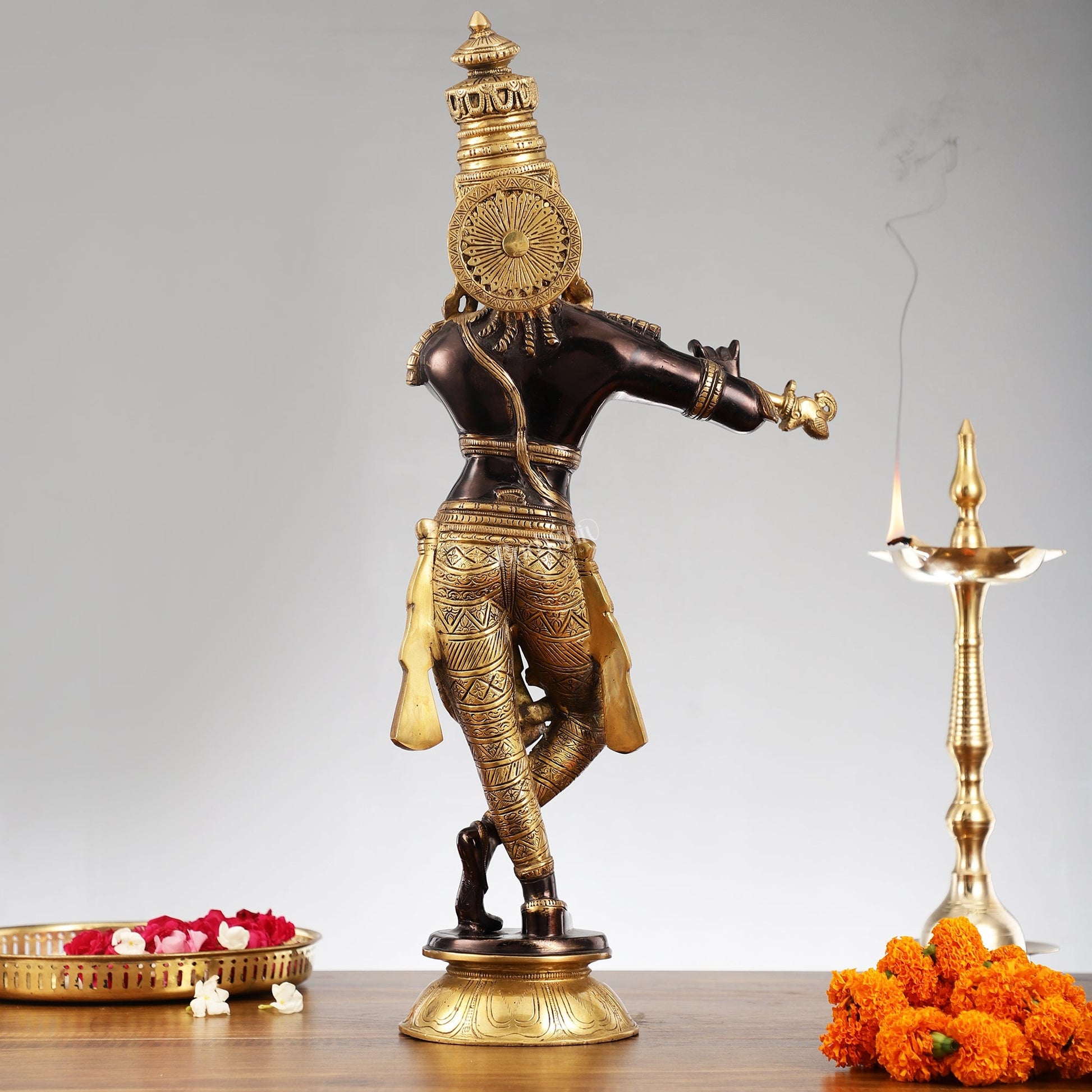 Divine Krishna Idol | Handmade in Superfine Brass| Black and Golden 2 feet