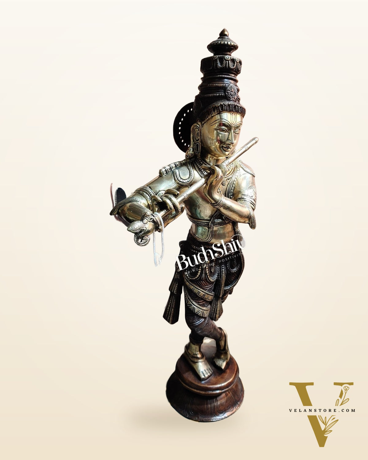 Divine Krishna Idol | Handmade in Superfine Brass | Unique Crown 23 inch