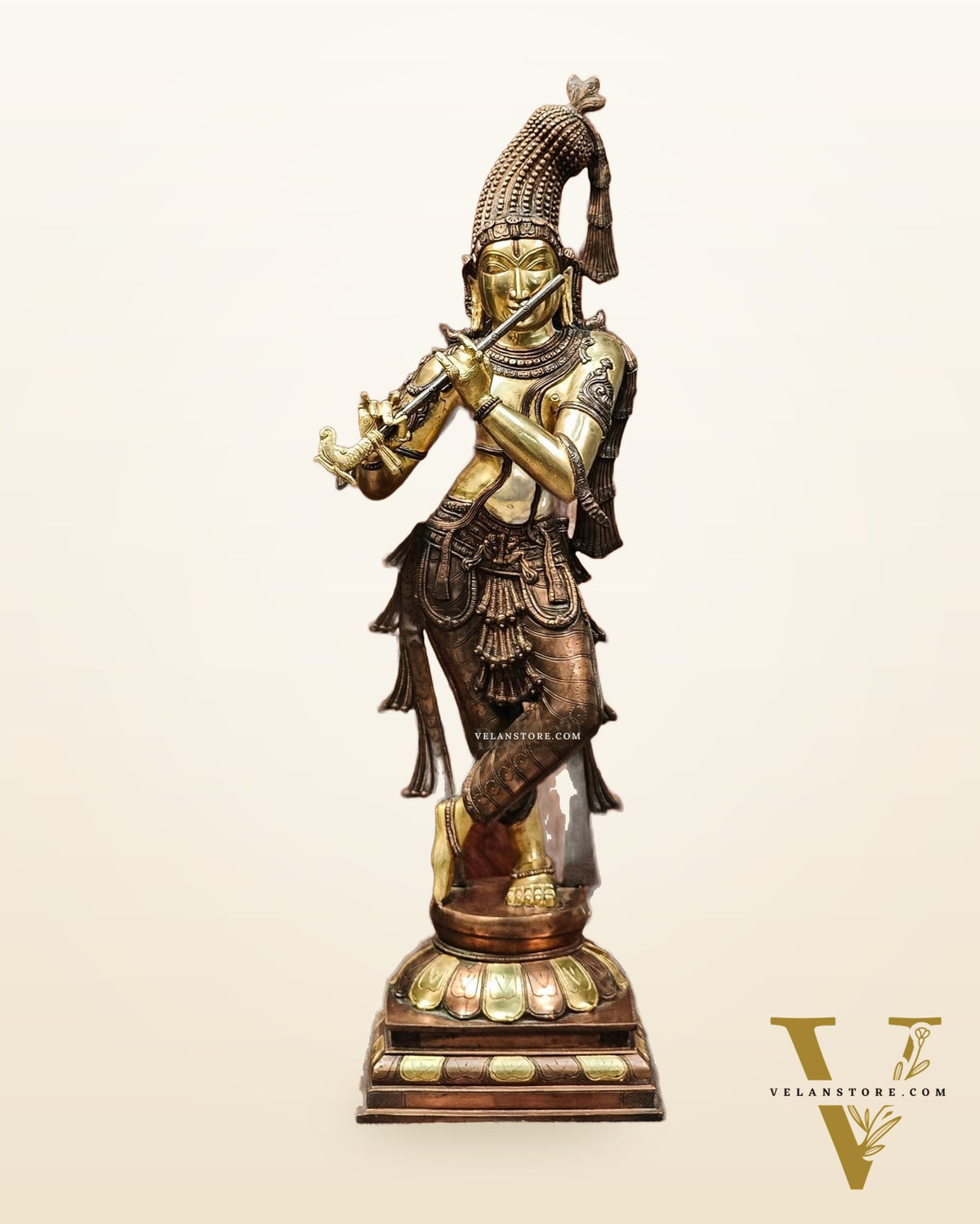 Divine Krishna Murlidhar Idol Superfine Brass | Unique Crown | 35.5 Inch/ 3 feet