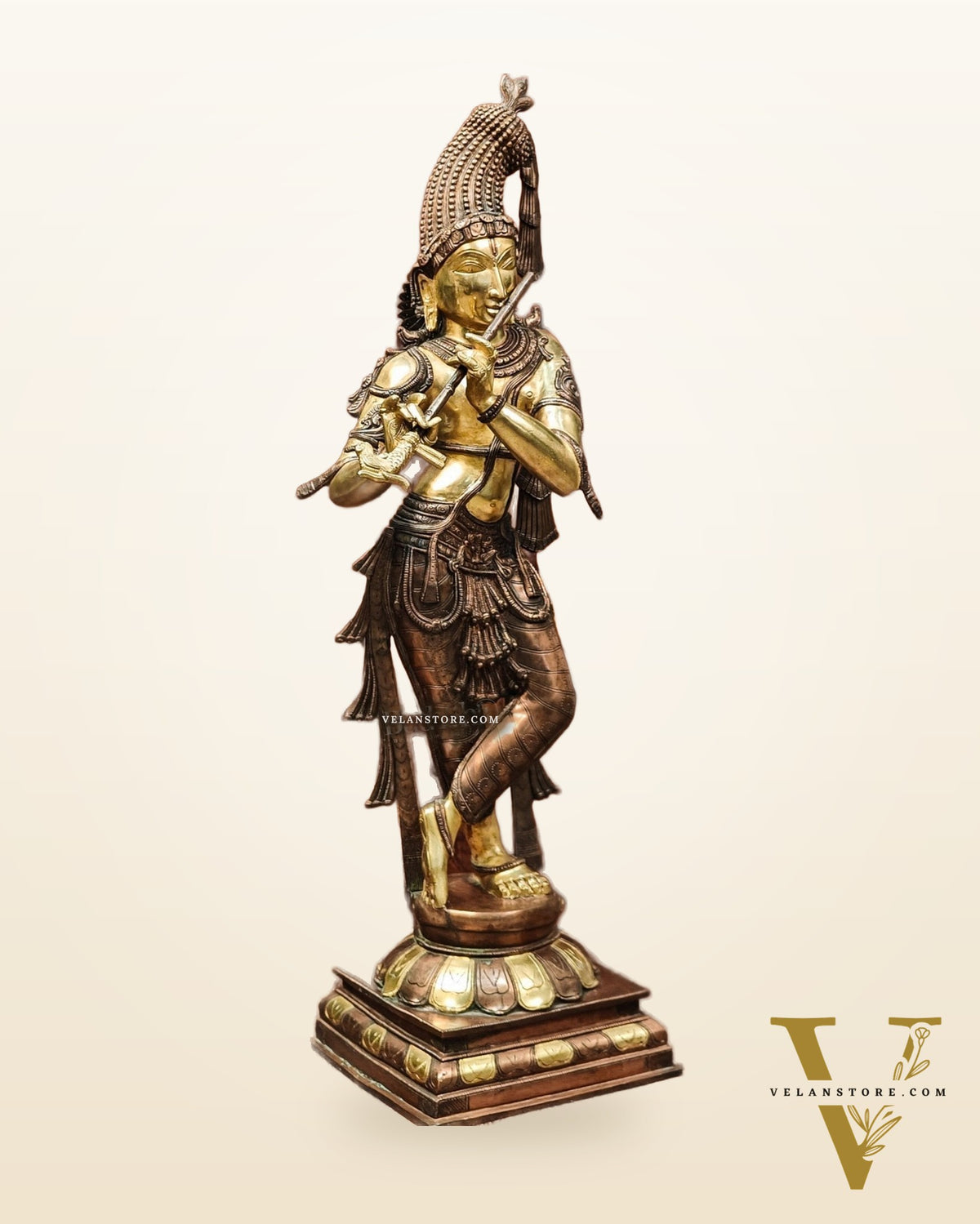 Divine Krishna Murlidhar Idol Superfine Brass | Unique Crown | 35.5 Inch/ 3 feet