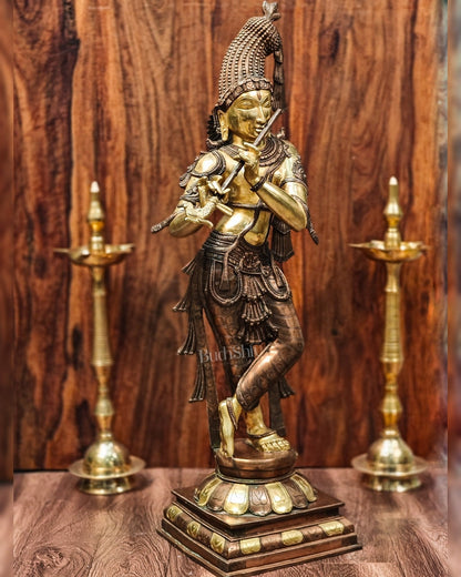 Divine Krishna Murlidhar Idol Superfine Brass | Unique Crown | 35.5 Inch/ 3 feet