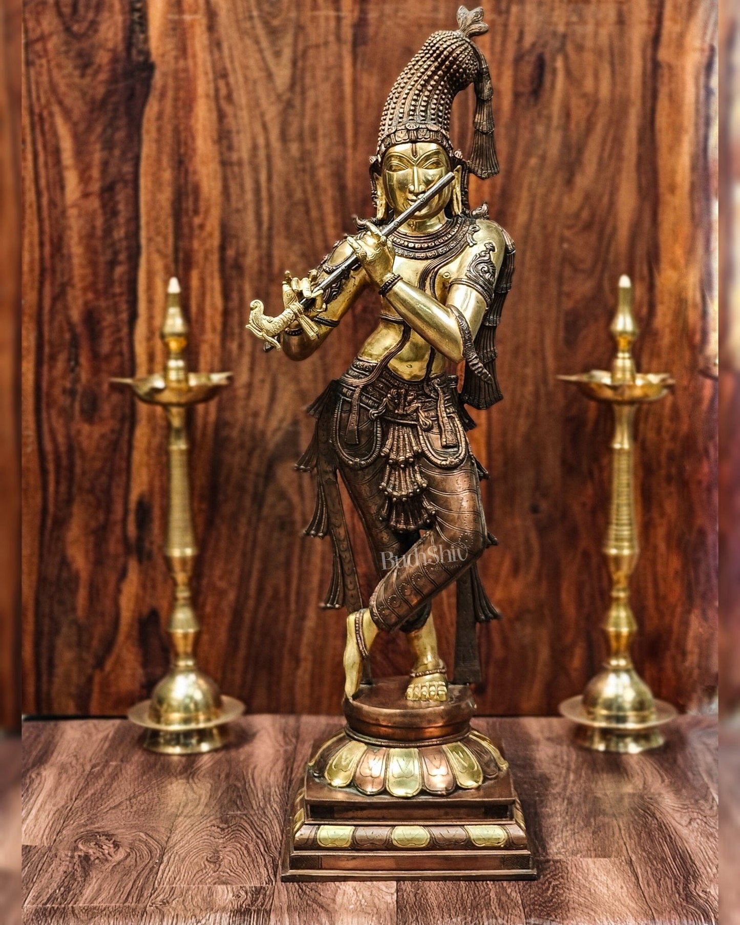 Divine Krishna Murlidhar Idol Superfine Brass | Unique Crown | 35.5 Inch/ 3 feet