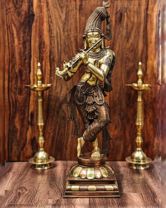 Divine Krishna Murlidhar Idol Superfine Brass | Unique Crown | 35.5 Inch/ 3 feet