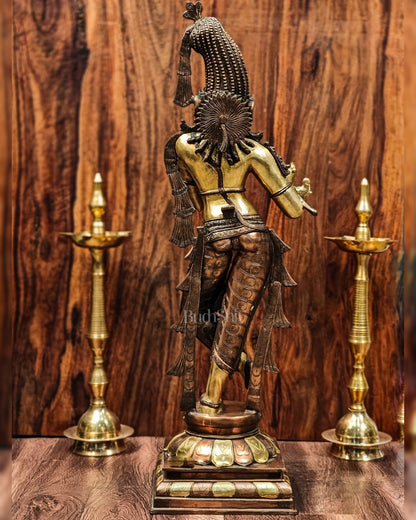 Divine Krishna Murlidhar Idol Superfine Brass | Unique Crown | 35.5 Inch/ 3 feet