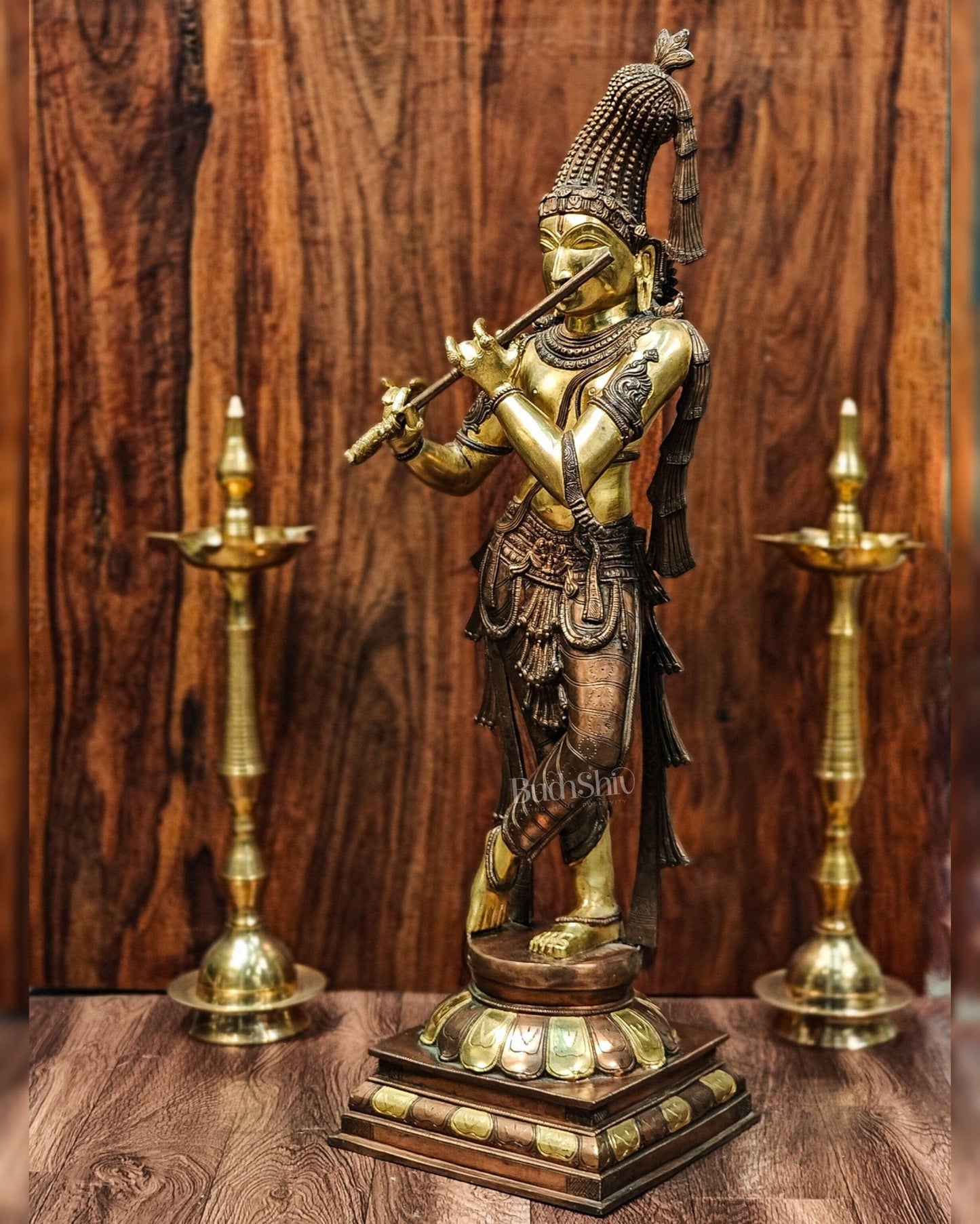 Divine Krishna Murlidhar Idol Superfine Brass | Unique Crown | 35.5 Inch/ 3 feet