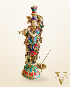 Divine Krishna Playing the Flute Statue with stonework 24 inch