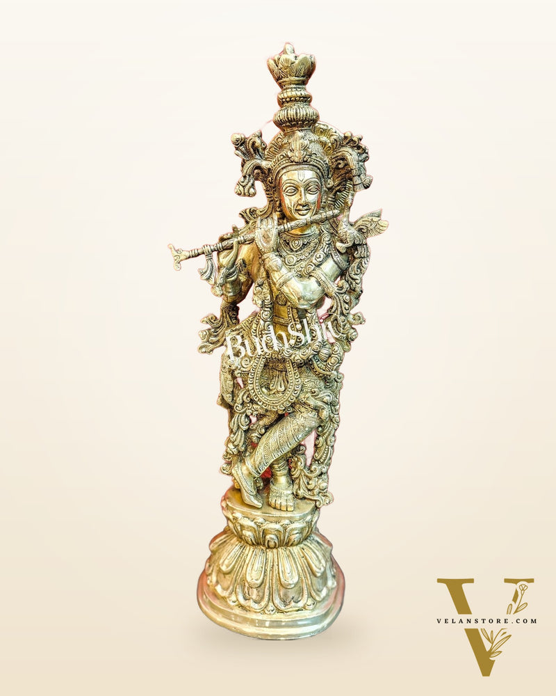 Divine Krishna Statue | Fine Brass | Antique finish 25 inch