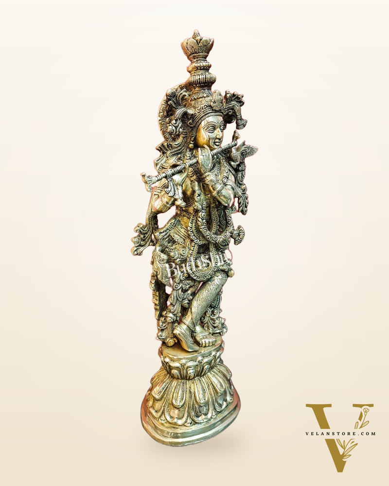 Divine Krishna Statue | Fine Brass | Antique finish 25 inch