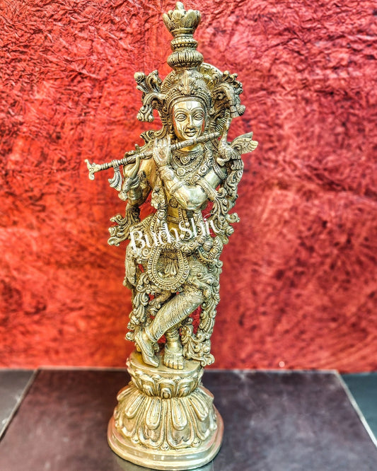 Divine Krishna Statue | Fine Brass | Antique finish 25 inch