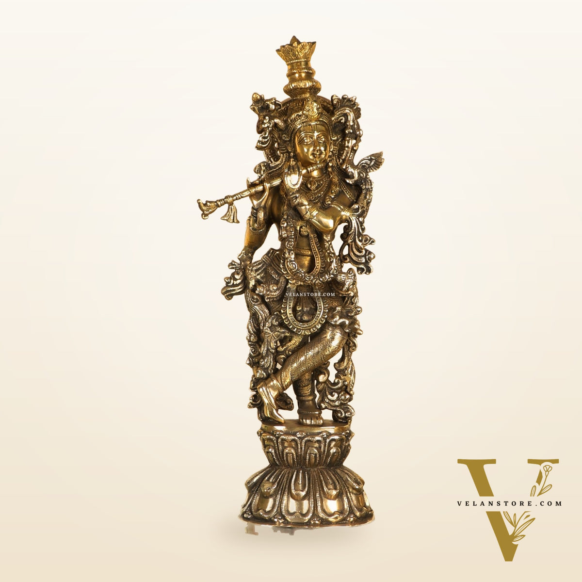 Divine Krishna Statue | Handcrafted in Fine Brass | Charcoal finish 24 inch