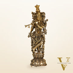 Divine Krishna Statue | Handcrafted in Fine Brass | Charcoal finish 24 inch