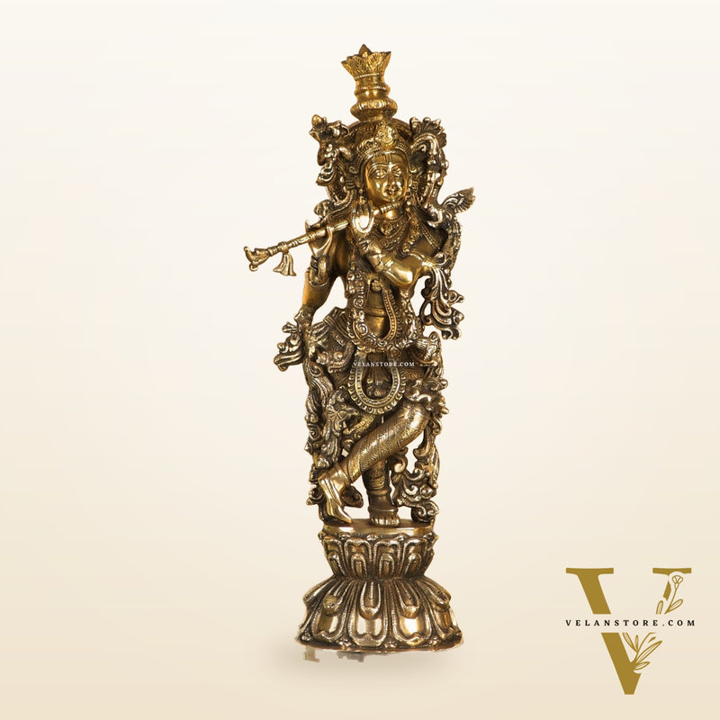 Divine Krishna Statue | Handcrafted in Fine Brass | Charcoal finish 24 inch
