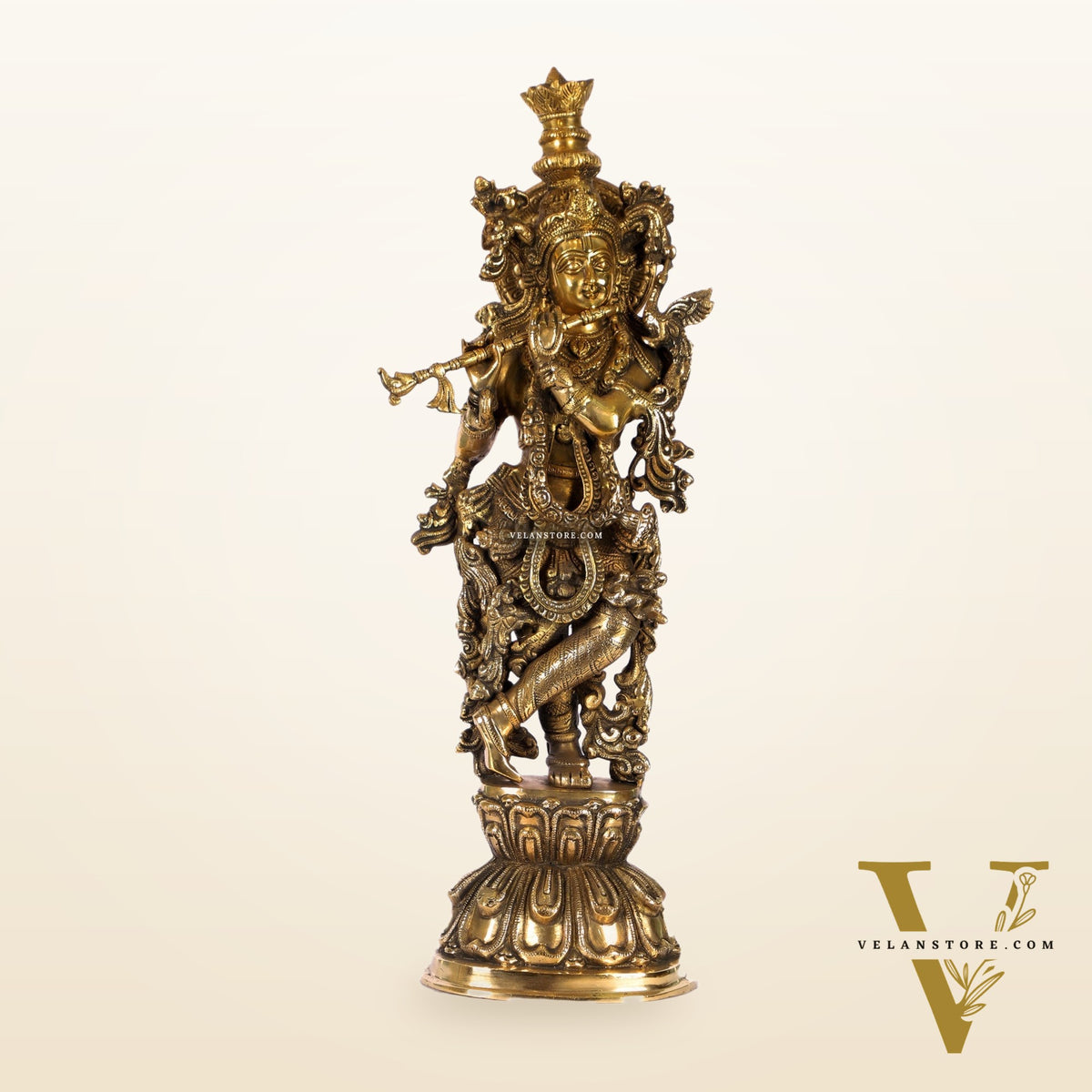 Divine Krishna Statue | Handcrafted in Fine Brass | Charcoal finish 24 inch