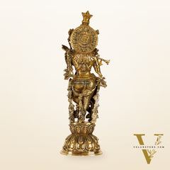 Divine Krishna Statue | Handcrafted in Fine Brass | Charcoal finish 24 inch