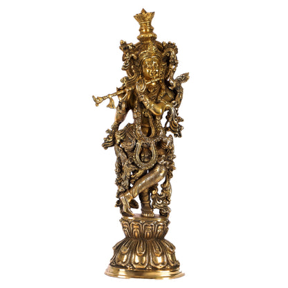 Divine Krishna Statue | Handcrafted in Fine Brass | Charcoal finish 24 inch