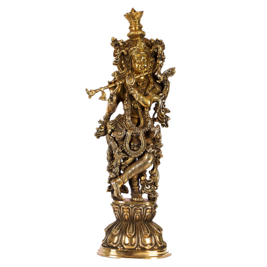 Divine Krishna Statue | Handcrafted in Fine Brass | Charcoal finish 24 inch