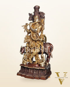 Divine Krishna with cow Brass Idol duel tone 29 inch