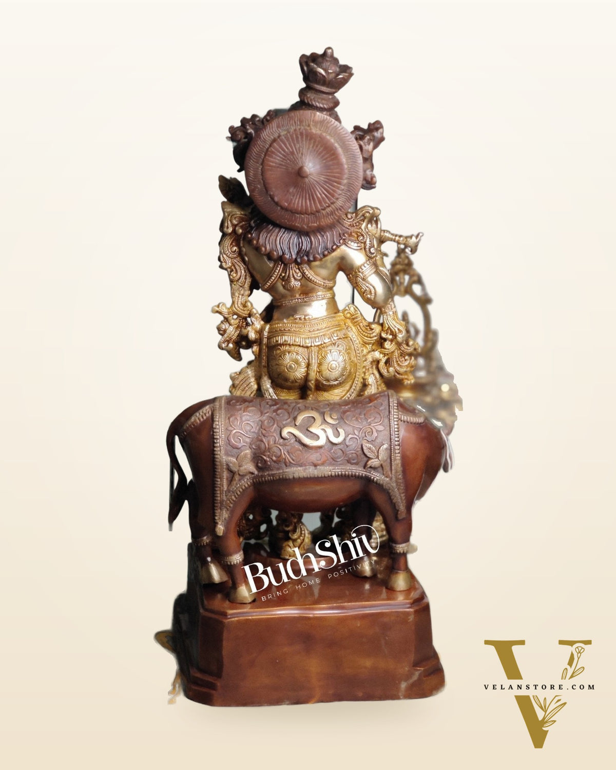 Divine Krishna with cow Brass Idol duel tone 29 inch